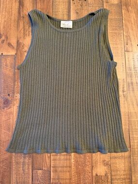 Kathie Lee Collection Olive Ribbed Sleeveless Knit Tank Top